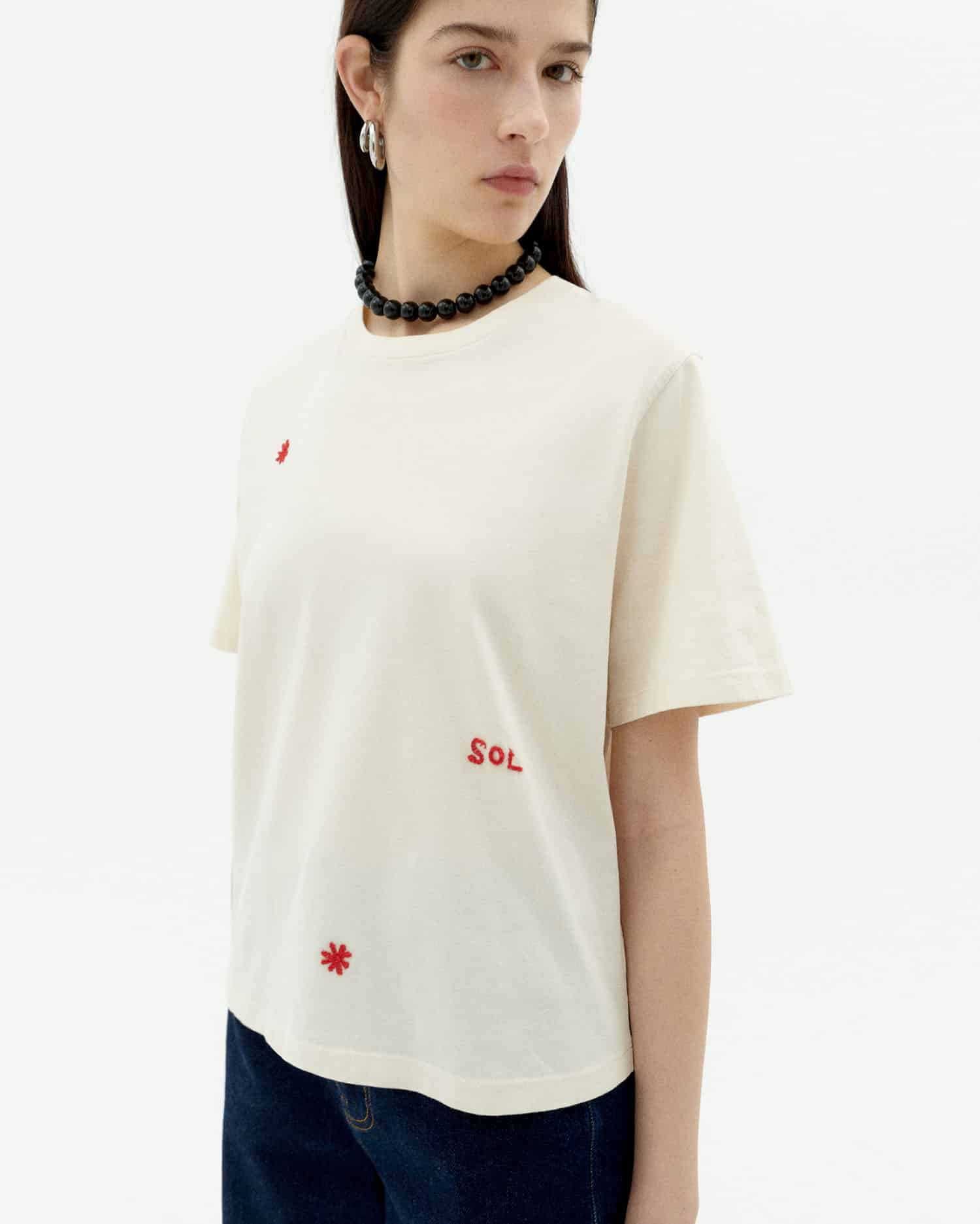 thinking mu femme t shirt solsol dill lucia blanc rouge coton bio l armoire poethi  3 