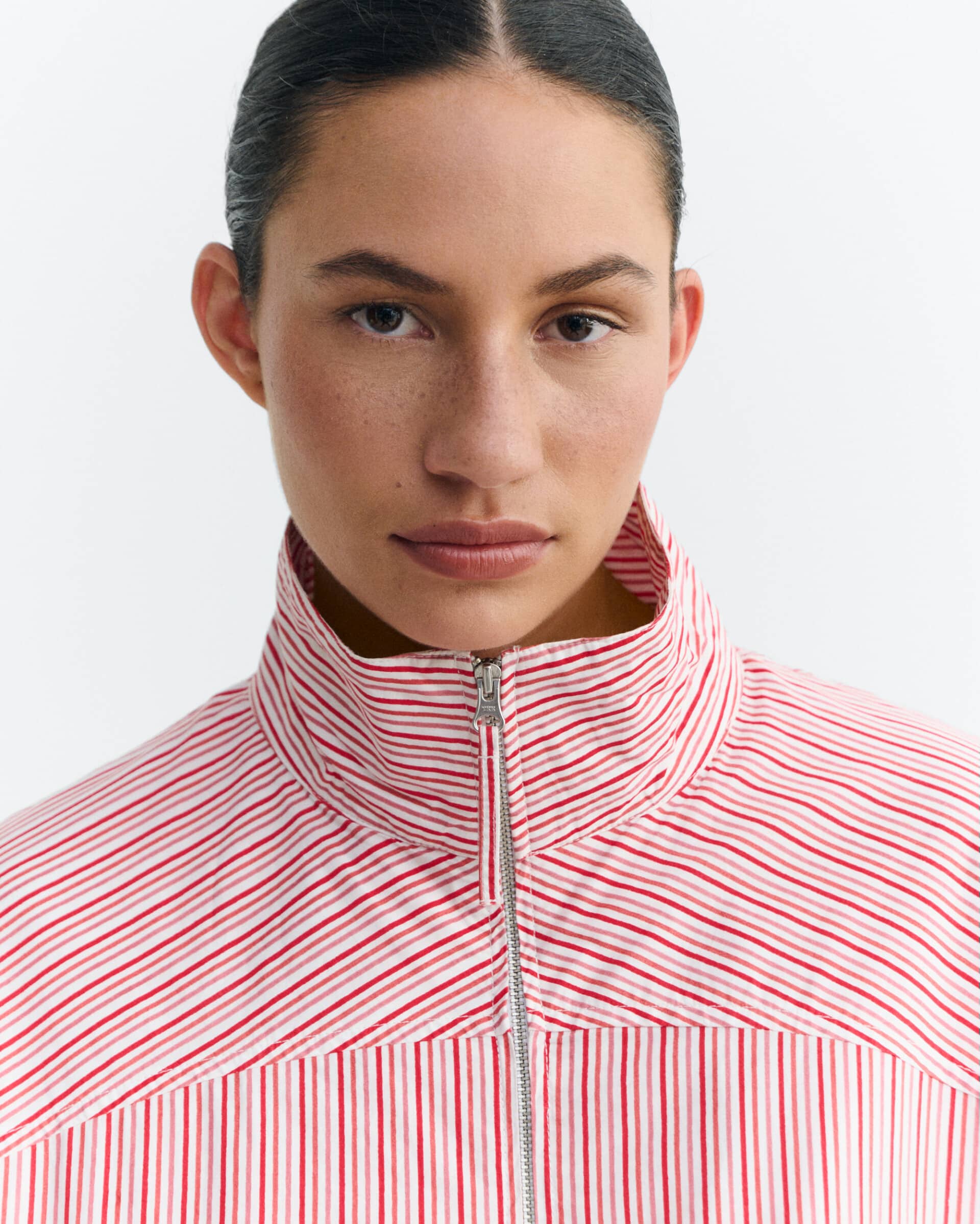 thinking mu femme veste colliure stripes monica blanc rouge coton bio l armoire poethique  1 