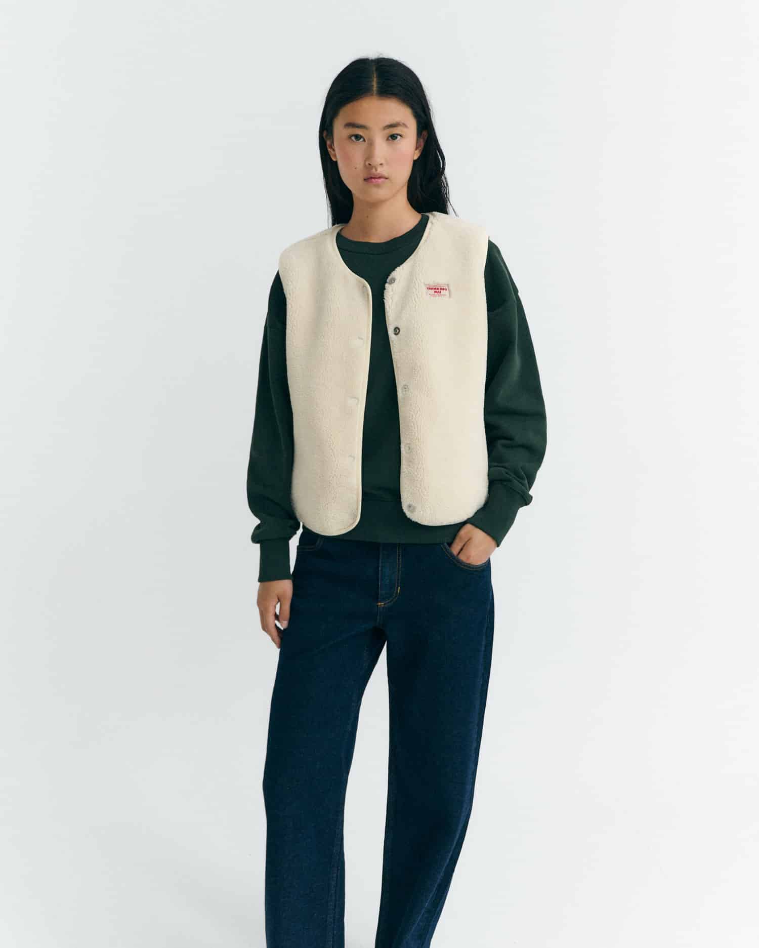 thinking mu femme veste sans manches jay creme polyester recycle l armoire poethique  1 