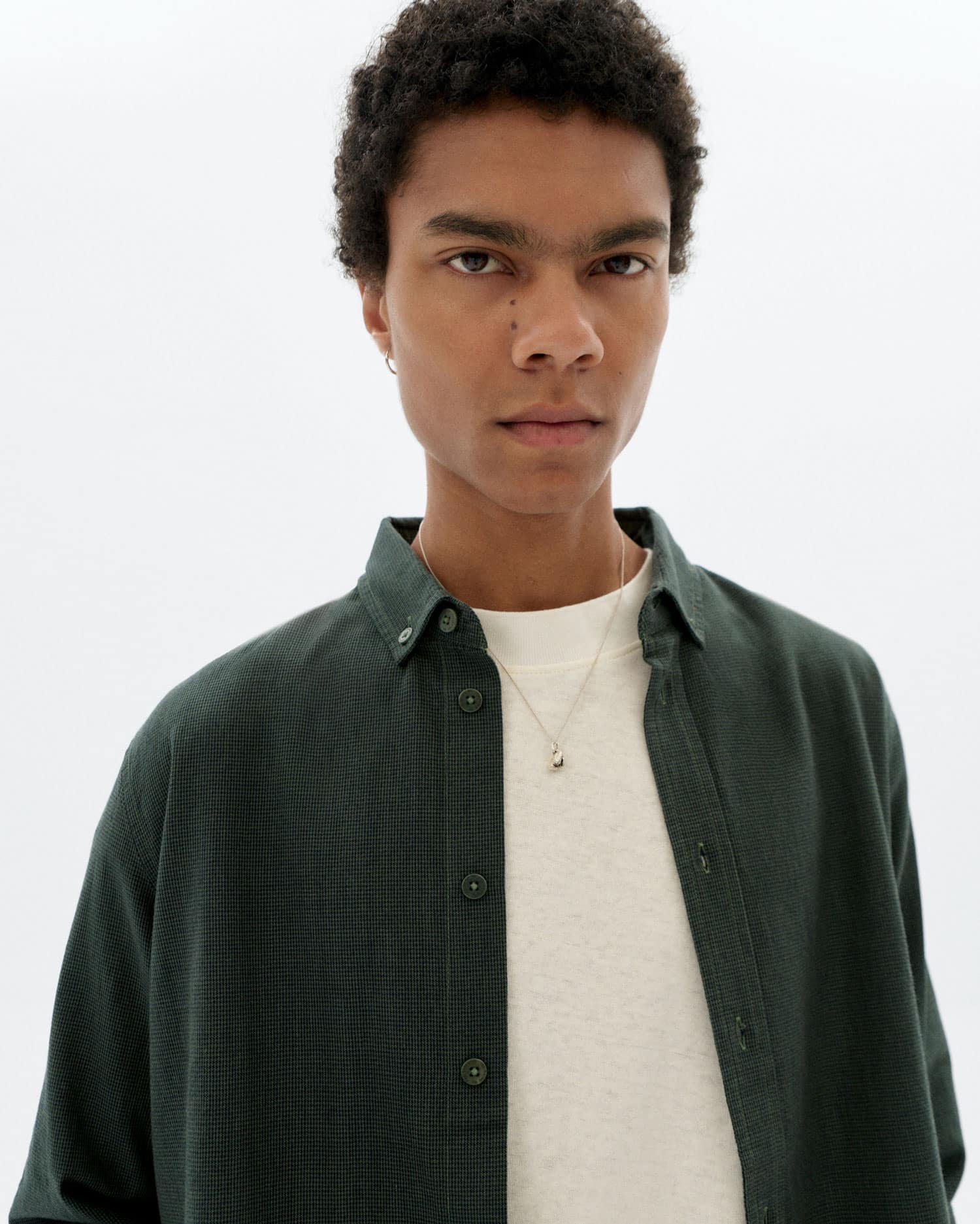 thinking mu homme chemise microchecks ant vert fonce coton bio l armoire poethique  3 