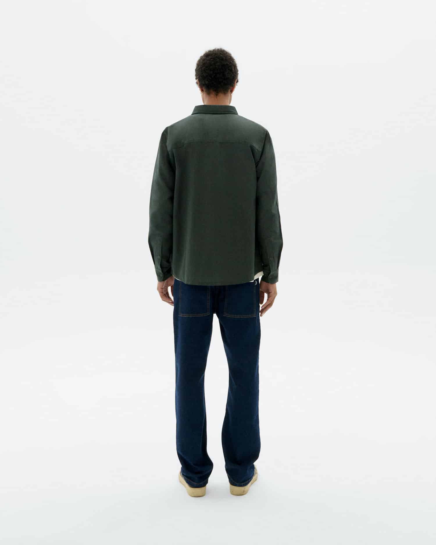 thinking mu homme chemise microchecks ant vert fonce coton bio l armoire poethique  4 