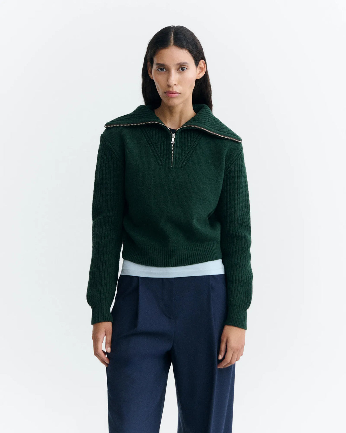 thinking mu pull col camionneur en laine tanit vert fonce l armoire poethique