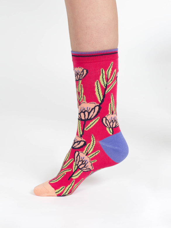 thought femme chaussette panterly floral viscose bambou corail l armoire poethique  2 