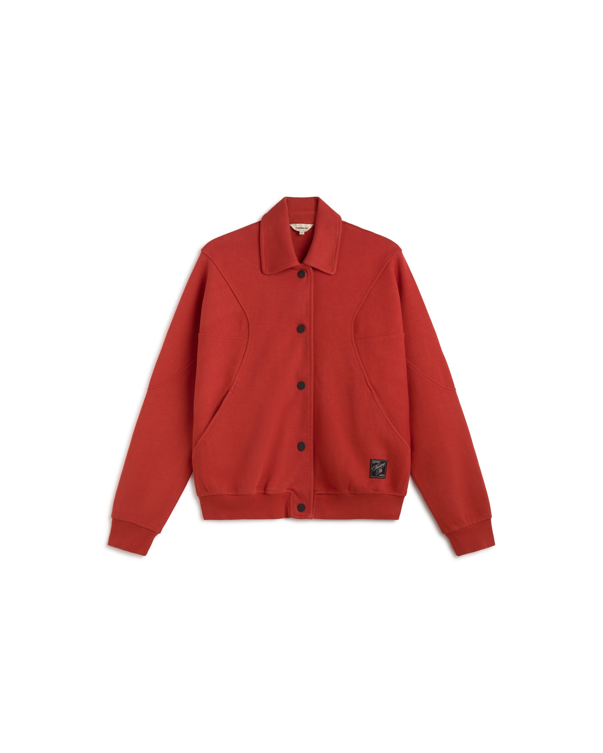 veste boutonne sweat en coton bio maisie  rouge ple thinking mu femme veste sweat boutone maisie coton bio rouge l armoire poethique 5