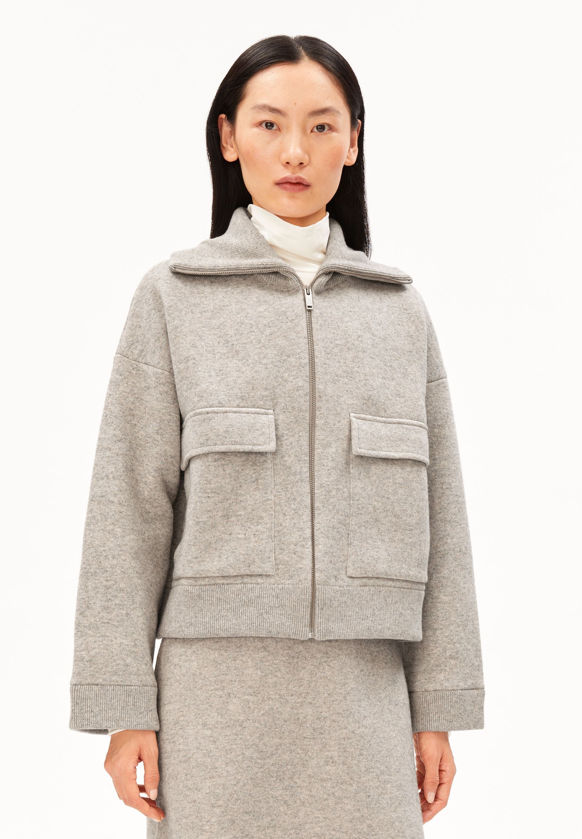 veste zippe en coton bio et laine bio  beige gris armedangels femme veste laine beige l armoire poethique 1