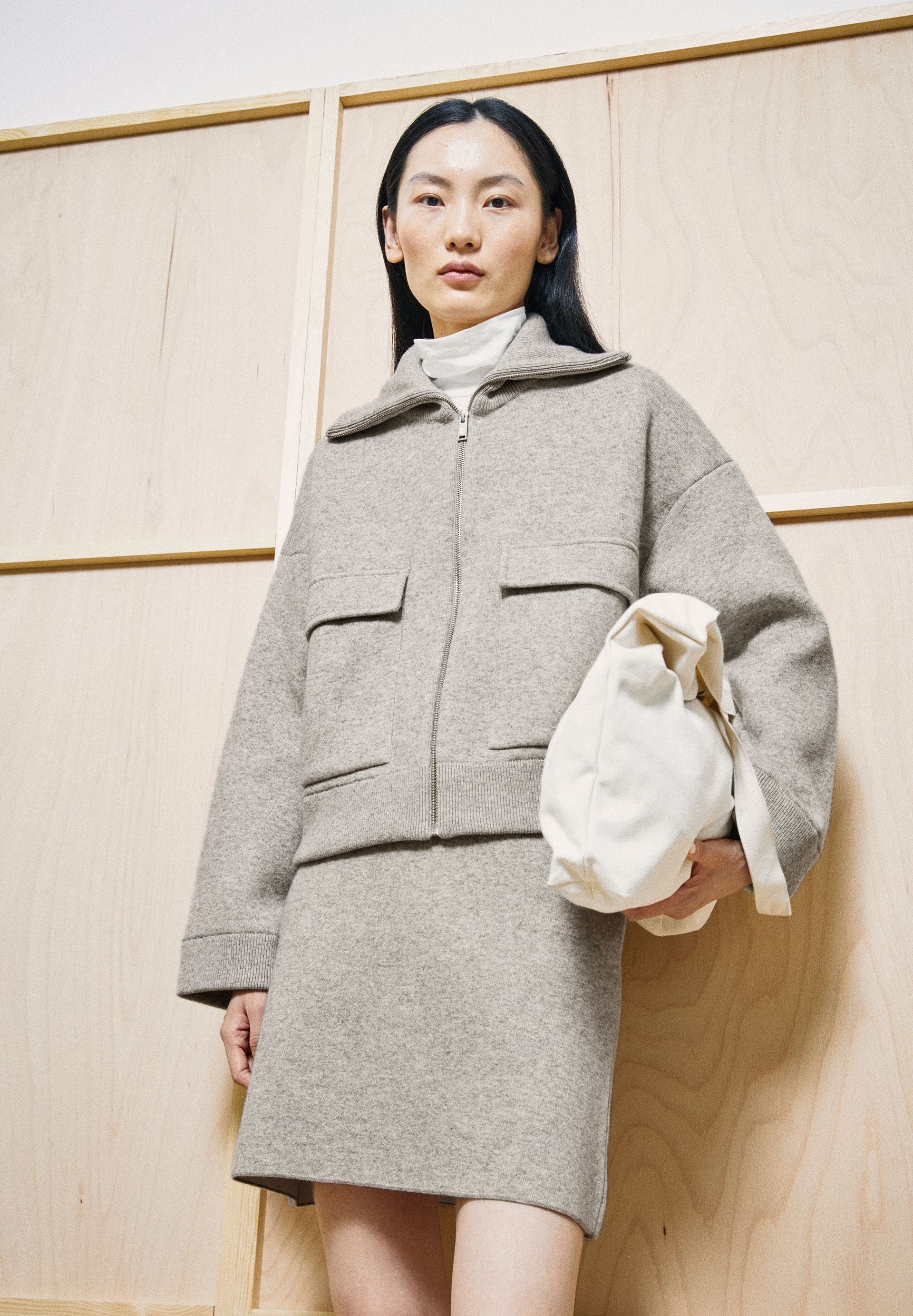 veste zippe en coton bio et laine bio  beige gris armedangels femme veste laine beige l armoire poethique 4