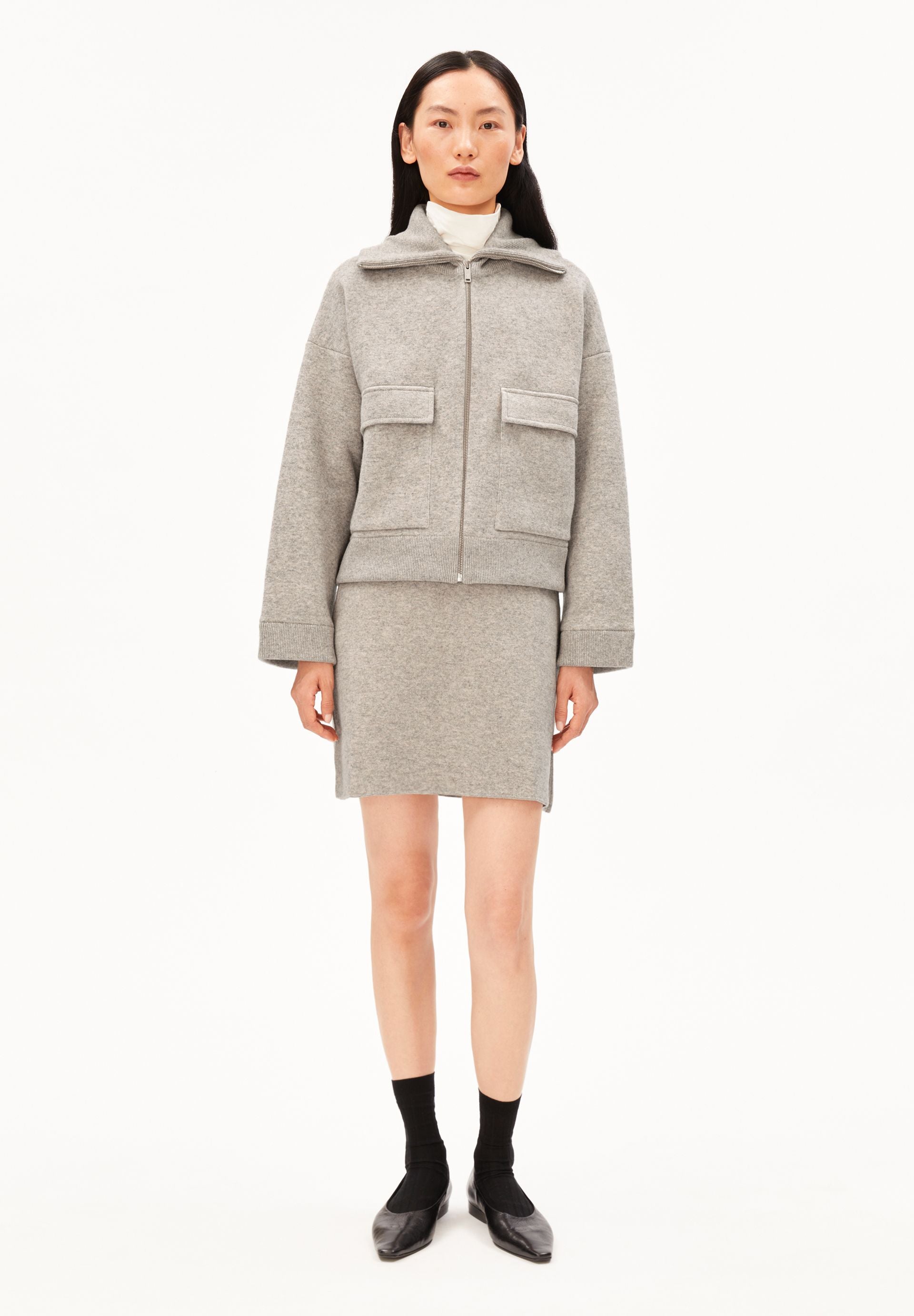 veste zippe en coton bio et laine bio  beige gris armedangels femme veste laine beige l armoire poethique 5