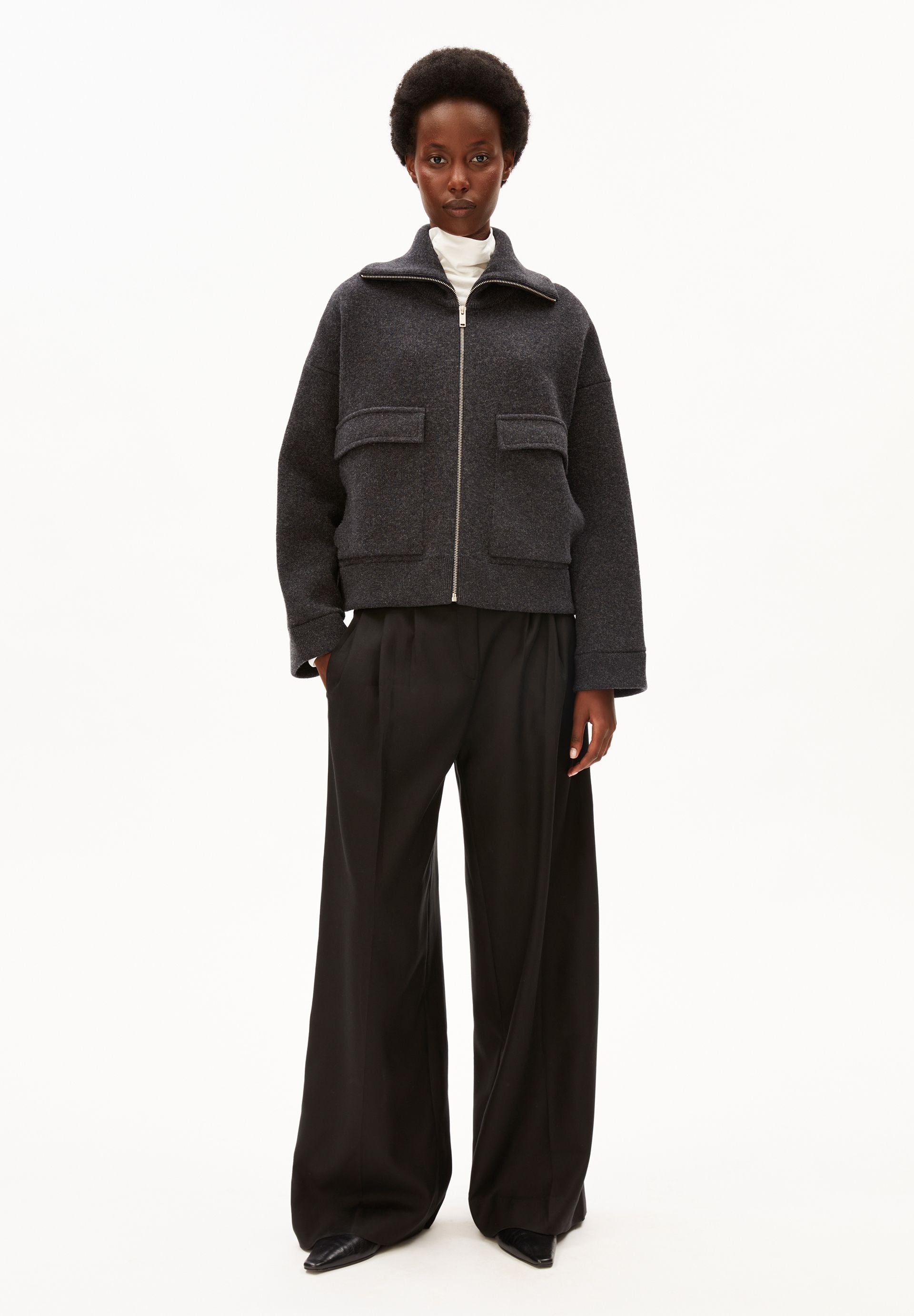 veste zippe en coton bio et laine bio  gris anthracite armedangels femme veste laine gris anthracite l armoire poethique 5